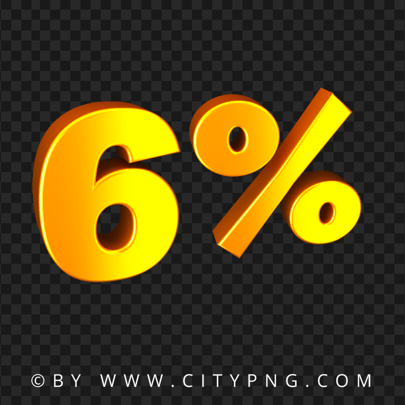 HD 6% Six Percent Yellow Orange Text PNG