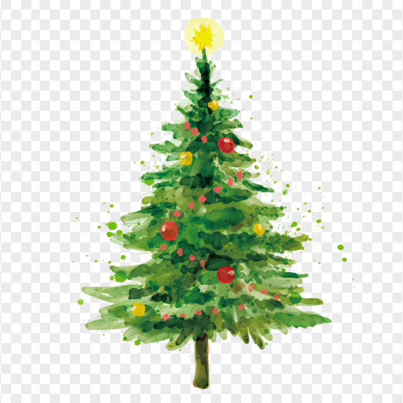 HD Aesthetic Watercolor Decorated Christmas Tree PNG