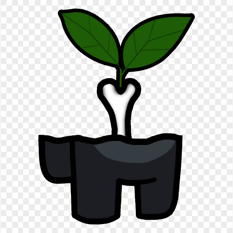 HD Among Us Crewmate Black Character Bone With Leaf PNG