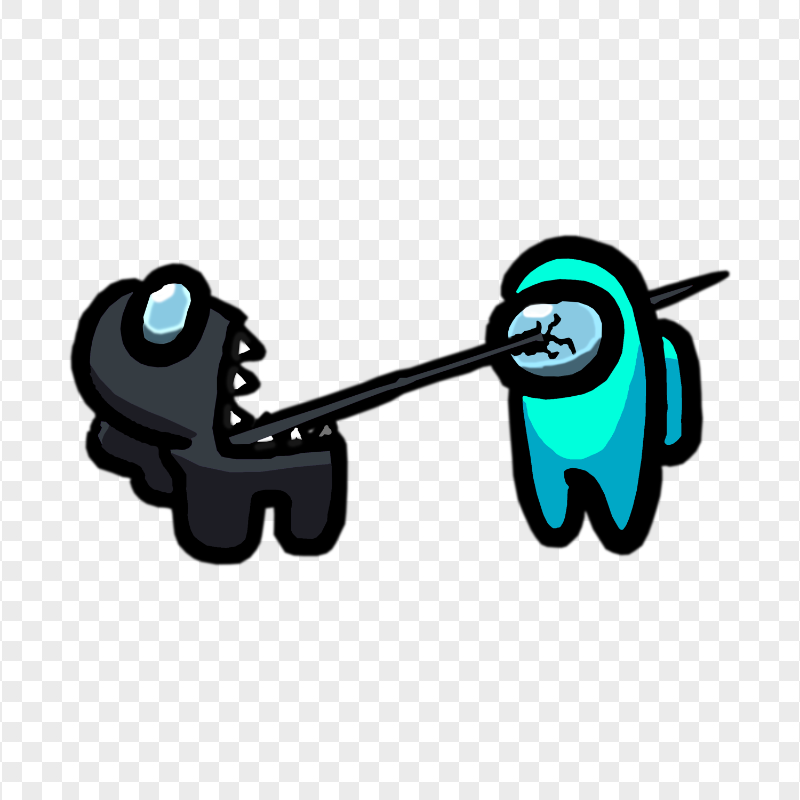 HD Among Us Crewmate Black Character Tongue Kill Cyan PNG