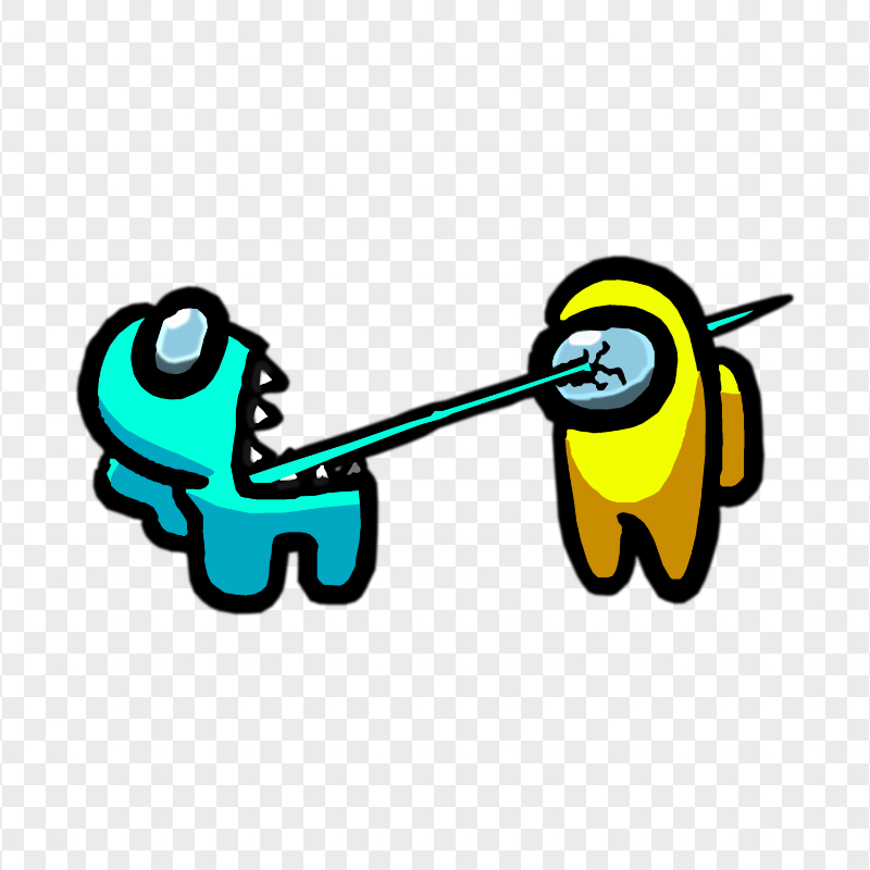 HD Among Us Crewmate Cyan Character Tongue Kill Yellow PNG