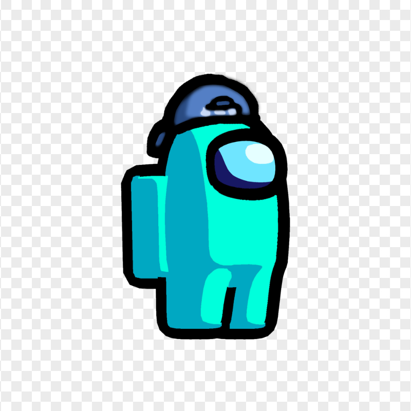 HD Among Us Crewmate Cyan Character With Backwards Baseball Cap PNG