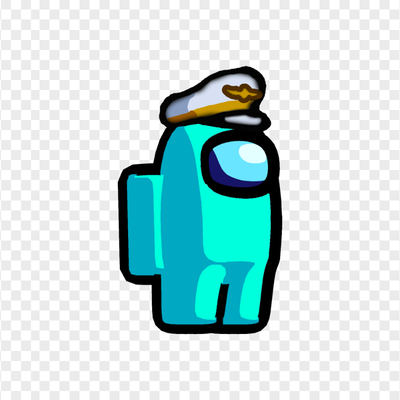 HD Among Us Crewmate Cyan Character With Captain Hat PNG