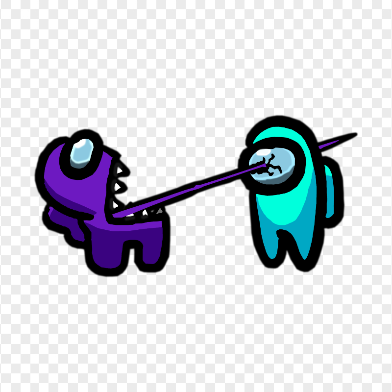 HD Among Us Crewmate Purple Character Tongue Kill Cyan PNG