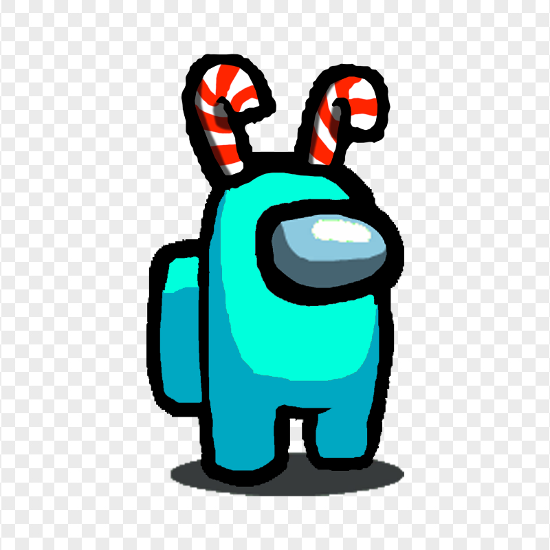 HD Among Us Cyan Crewmate Character With Candy Cane Hat PNG