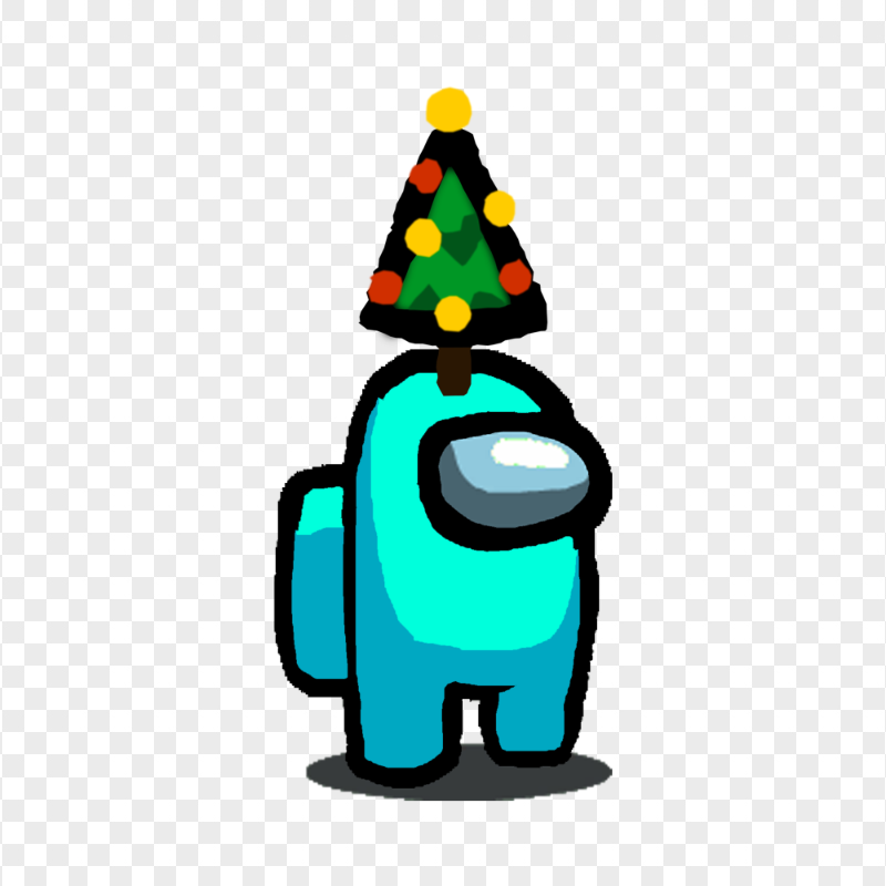 HD Among Us Cyan Crewmate Character With Christmas Tree Hat PNG