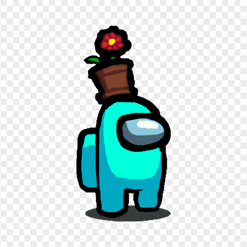 HD Among Us Cyan Crewmate Character With Flower Pot Hat PNG