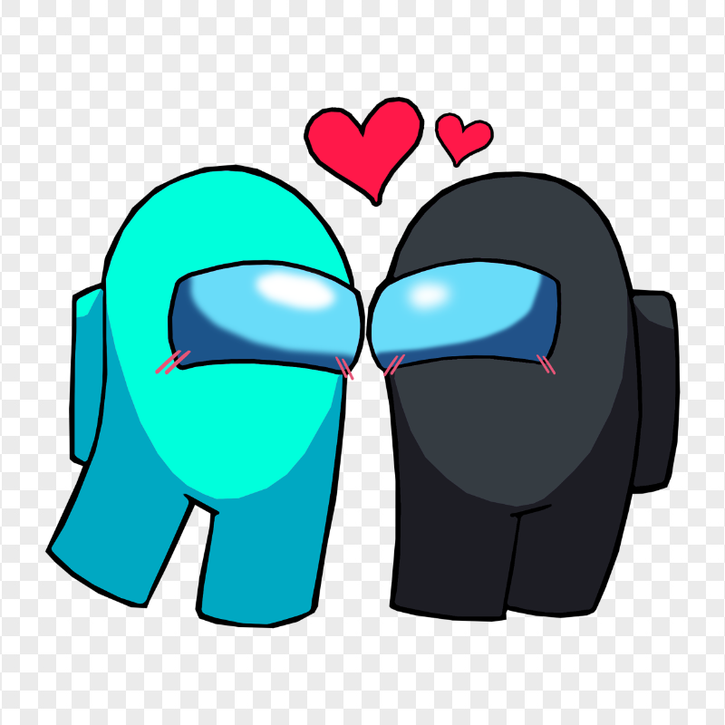 HD Among Us Cyan Love Black Characters Valentines Day PNG