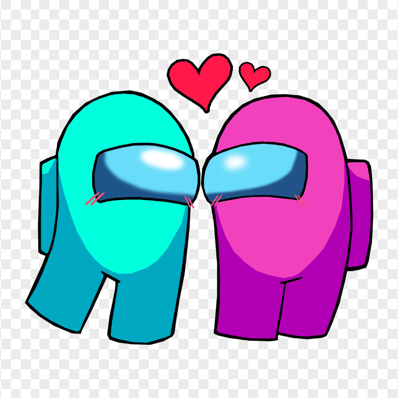 HD Among Us Cyan Love Pink Characters Valentines Day PNG
