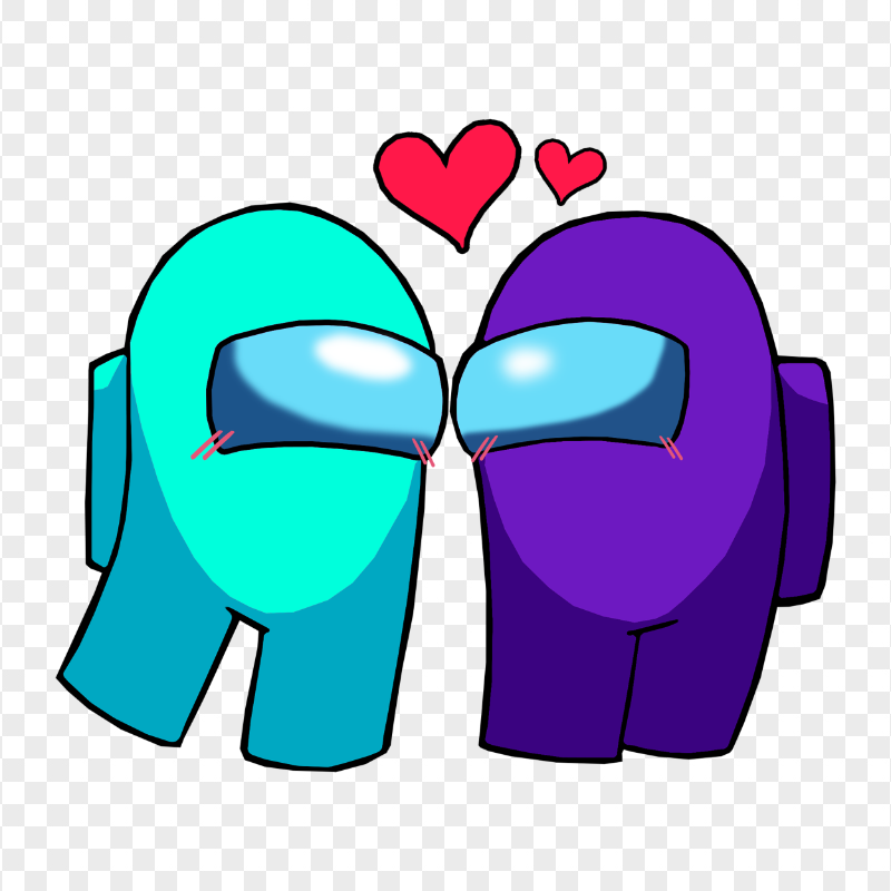 HD Among Us Cyan Love Purple Characters Valentines Day PNG