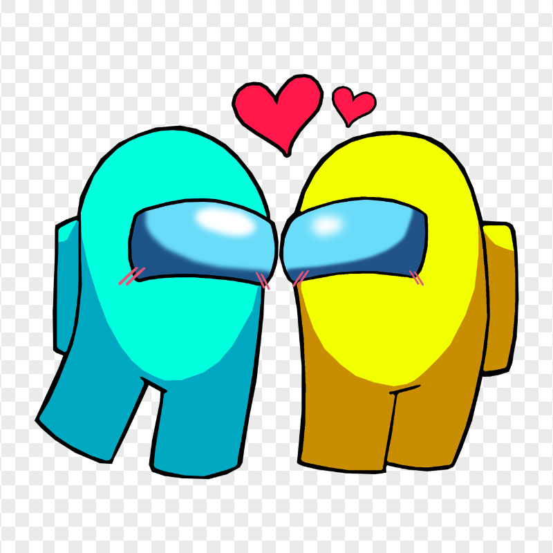 HD Among Us Cyan Love Yellow Characters Valentines Day PNG