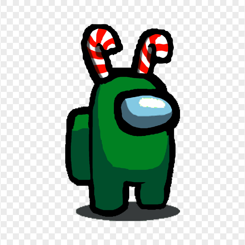 HD Among Us Green Crewmate Character With Candy Cane Hat PNG
