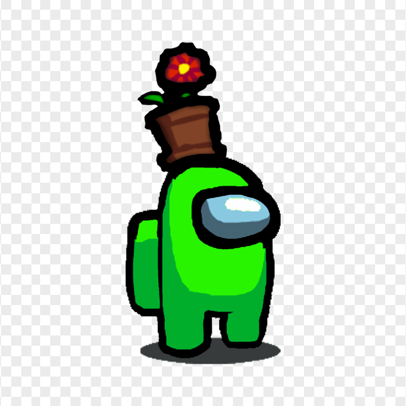 HD Among Us Green Lime Crewmate Character With Flower Pot Hat PNG