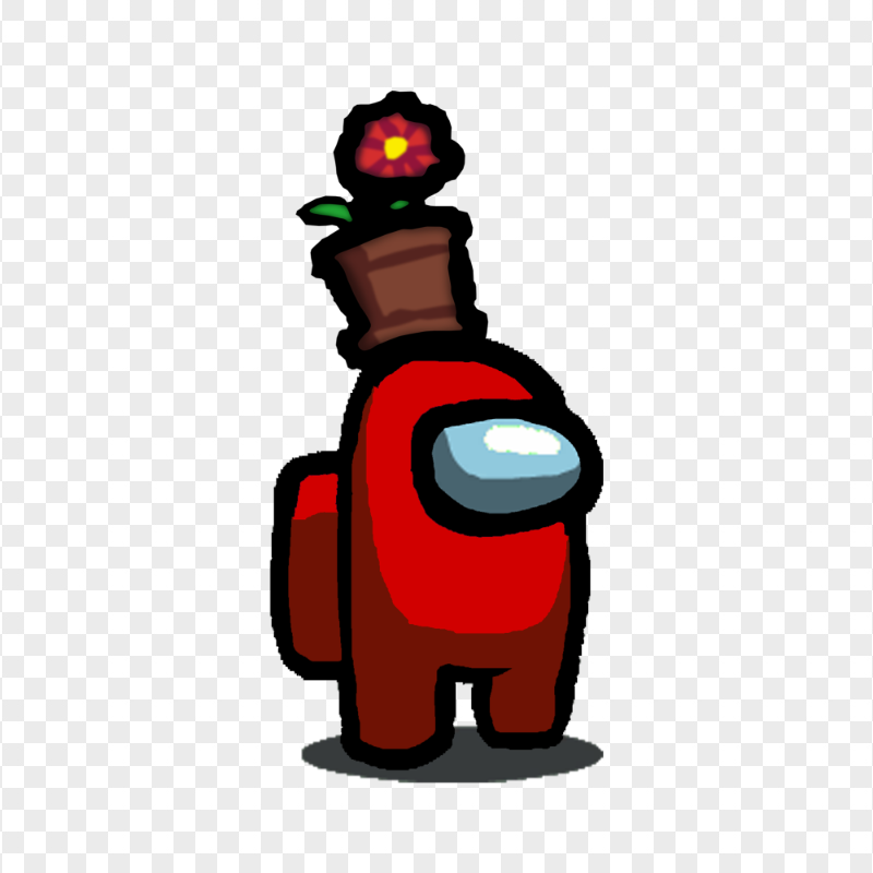 HD Among Us Red Crewmate Character With Flower Pot Hat PNG