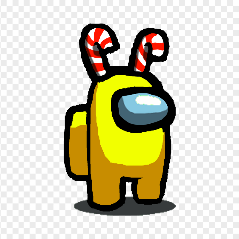 HD Among Us Yellow Crewmate Character With Candy Cane Hat PNG