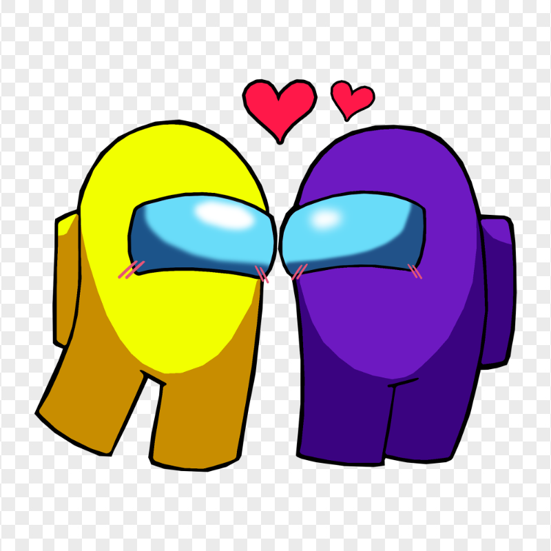 HD Among Us Yellow Love Purple Characters Valentines Day PNG