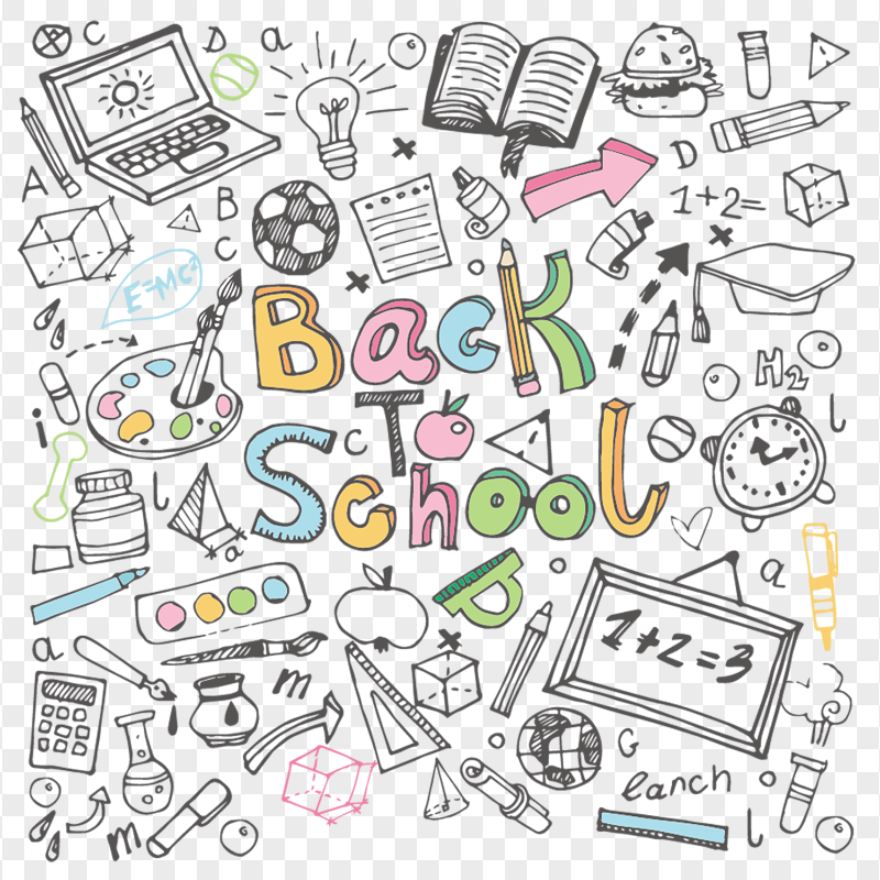 HD Back To School Supplies Pattern PNG