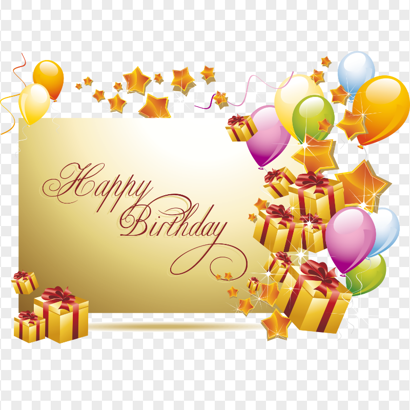 HD Beautiful Golden Happy Birthday Greeting Card PNG