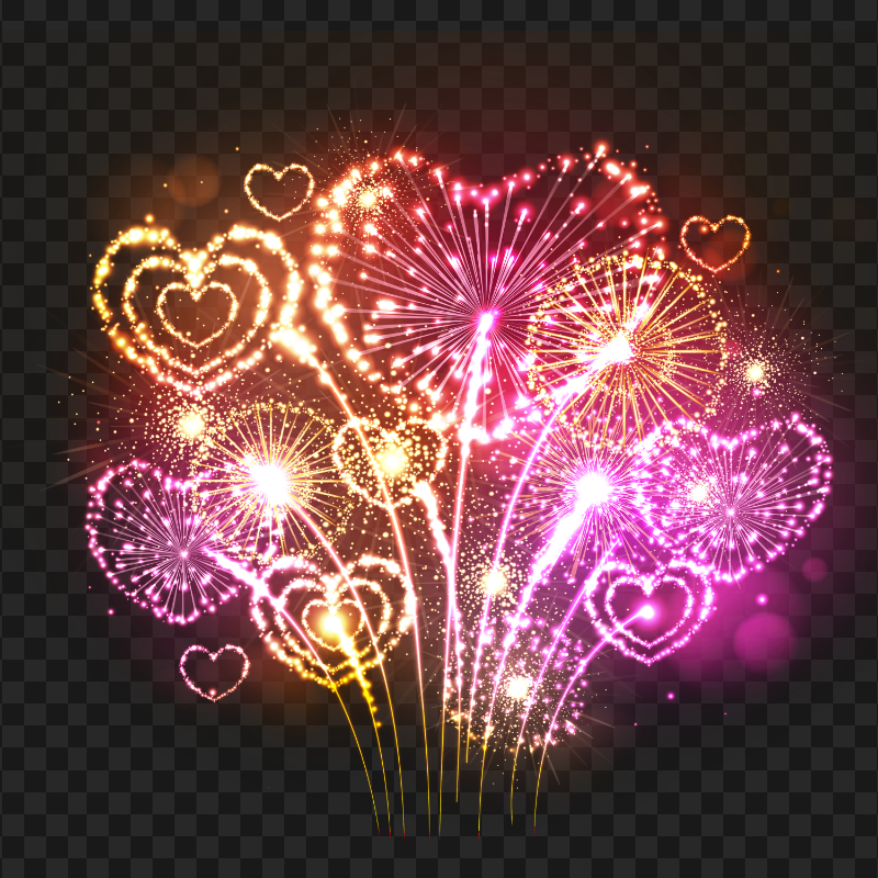 HD Beautiful Love Valentine Hearts Fireworks PNG