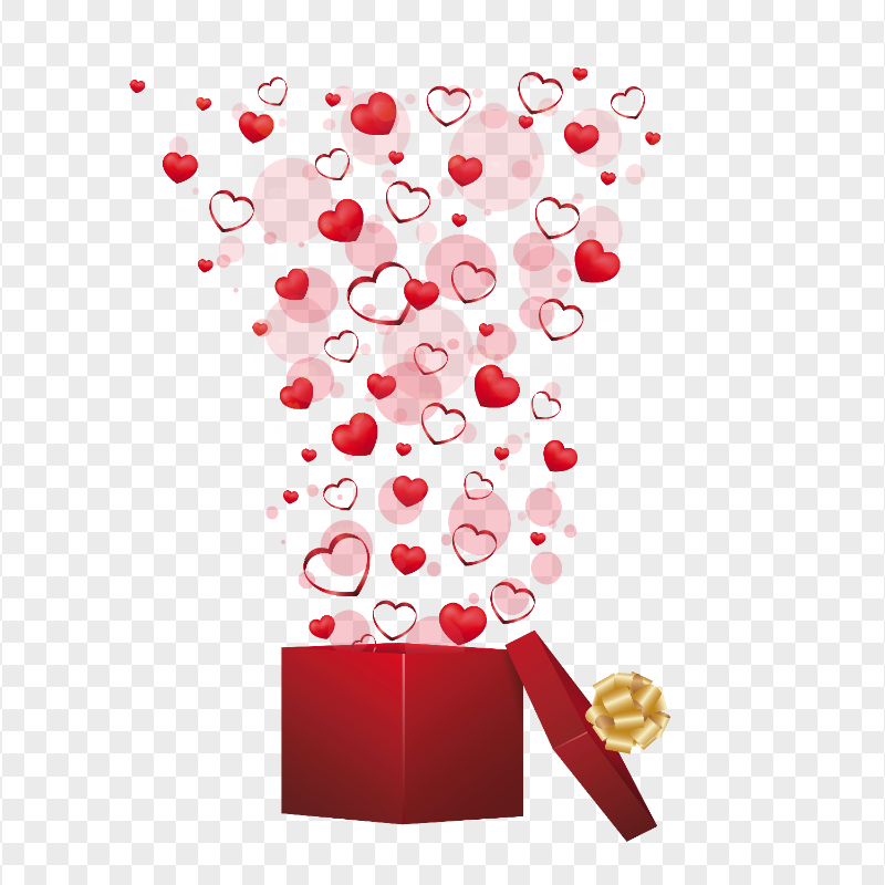 HD Beautiful Opened Gift Box Contains Floating Hearts Love PNG