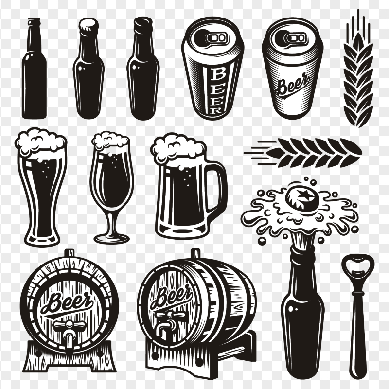 HD Beer Glassware Brewery Barrel Illustration Collection PNG