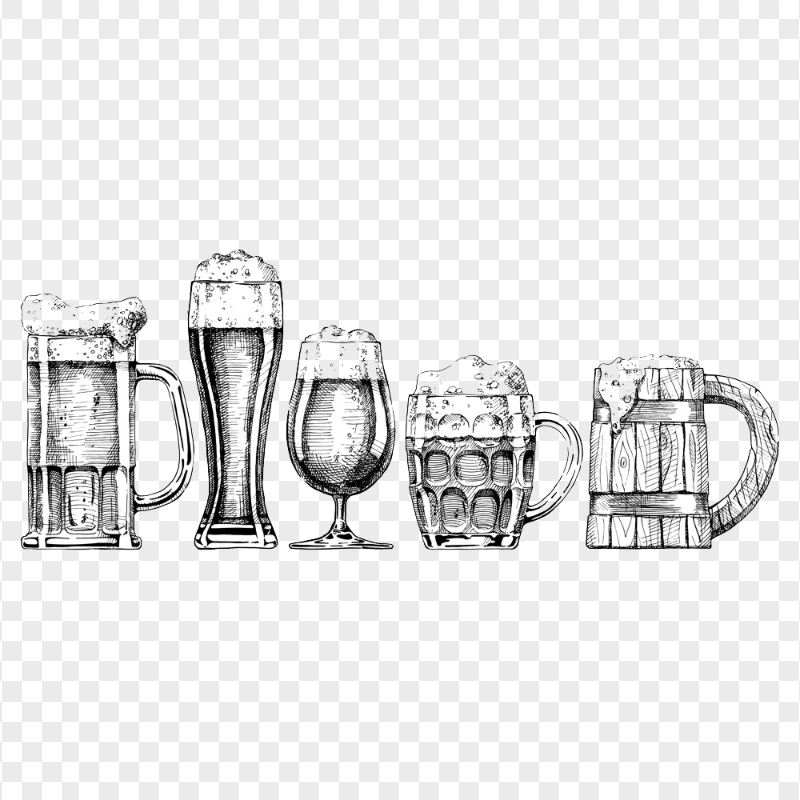 HD Beer Glassware Collection Drawing Sketching PNG