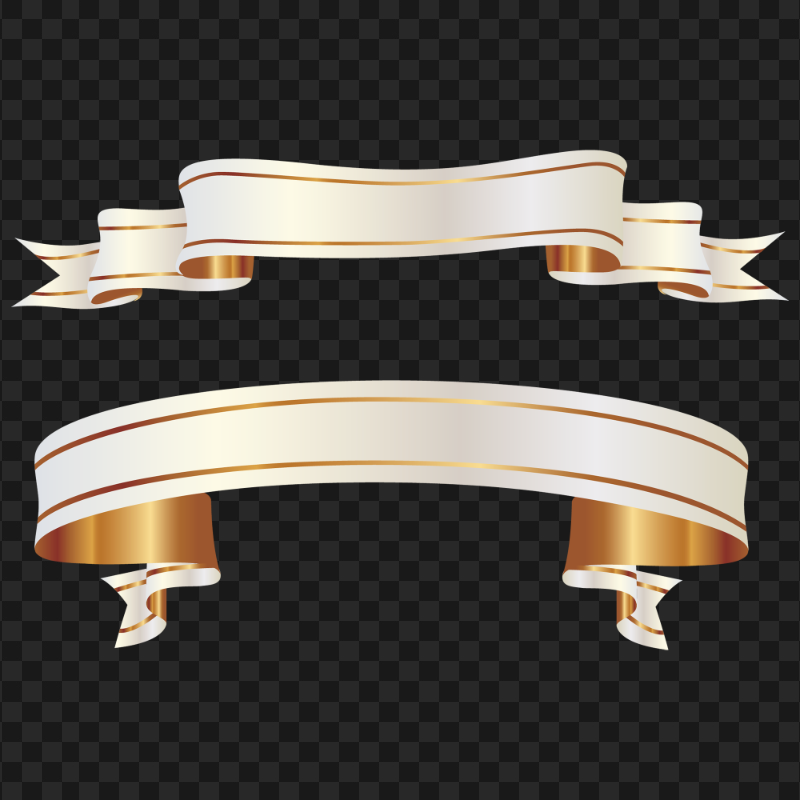 HD Beige And Gold Two Graphic Banner Ribbons PNG