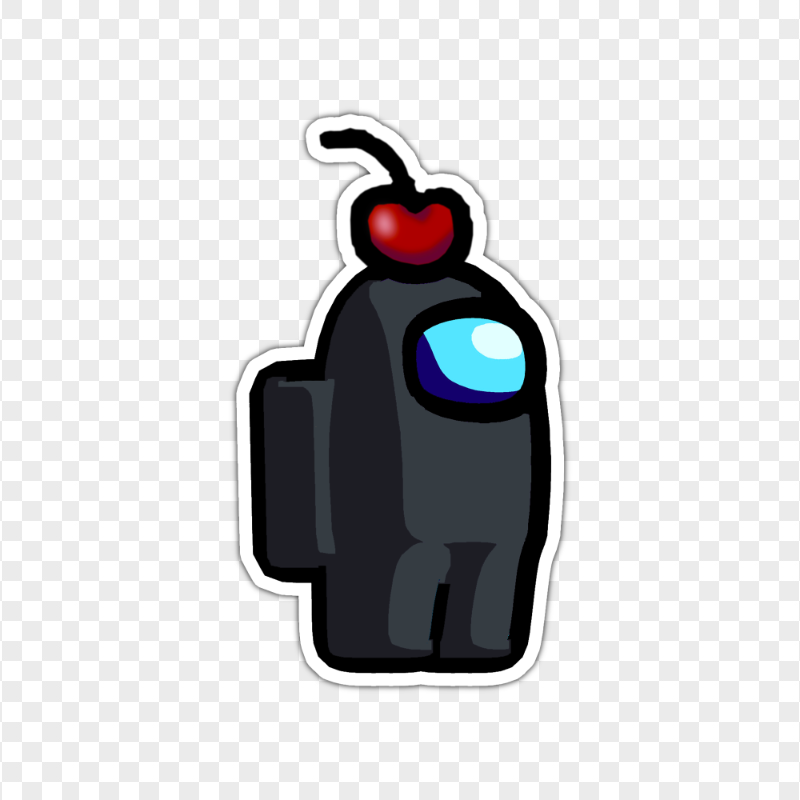 HD Black Among Us Character Cherry Hat Stickers PNG