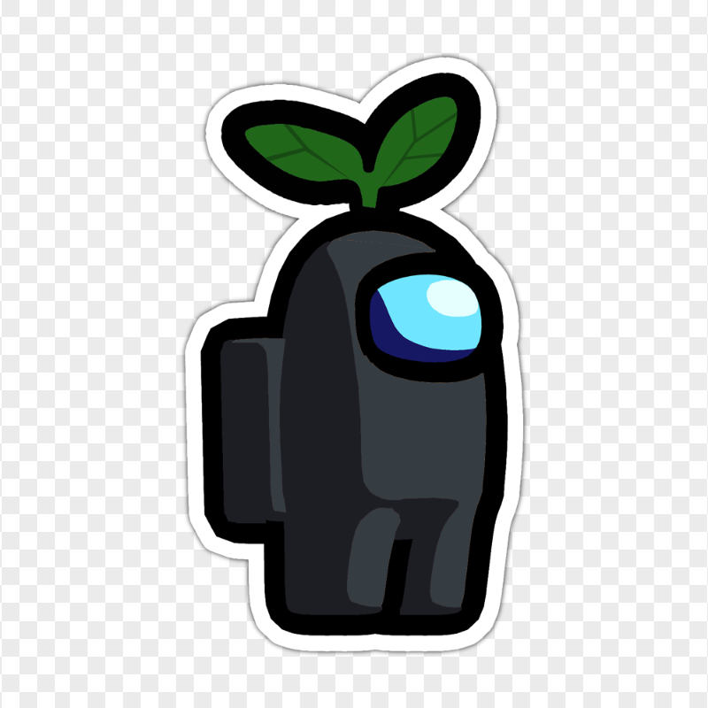 HD Black Among Us Character Leaf Hat Stickers PNG