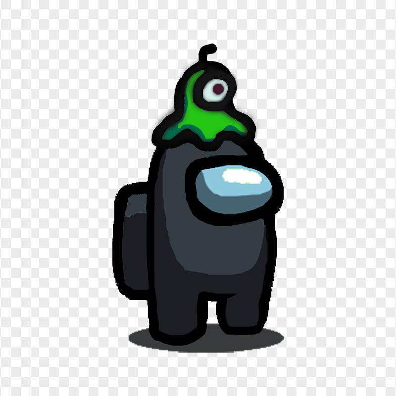 HD Black Among Us Character With Brain Slug Hat PNG
