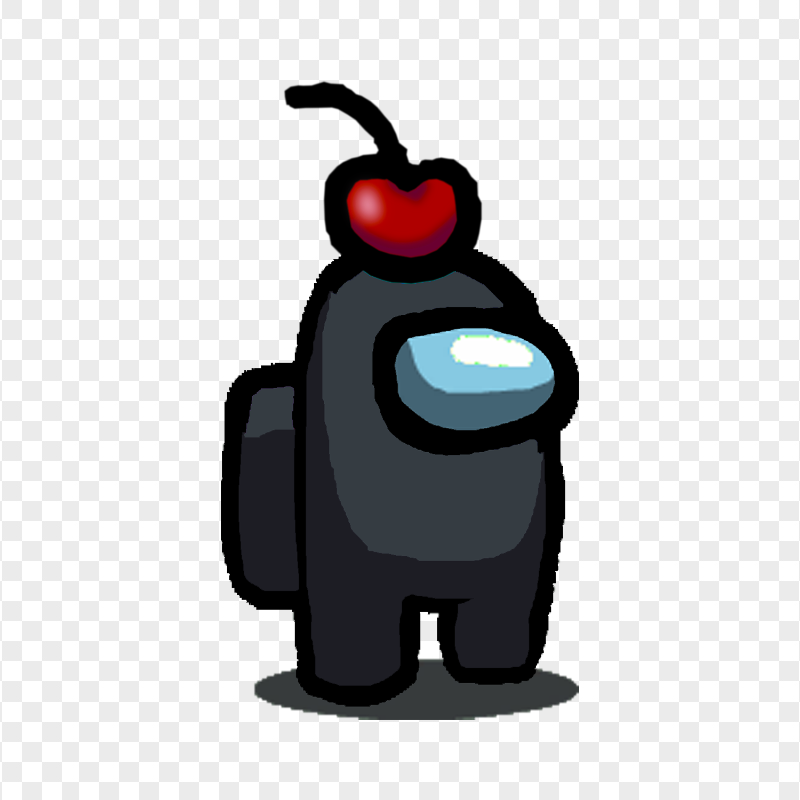 HD Black Among Us Character With Cherry Hat PNG