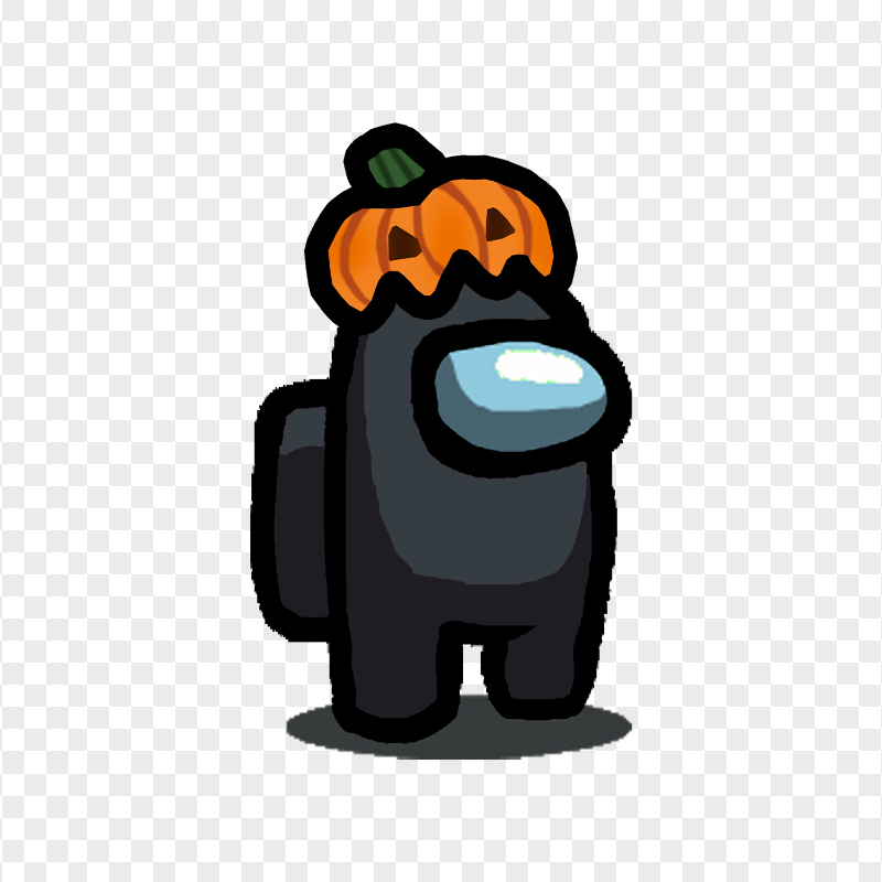 HD Black Among Us Character With Pumpkin Hat Halloween PNG