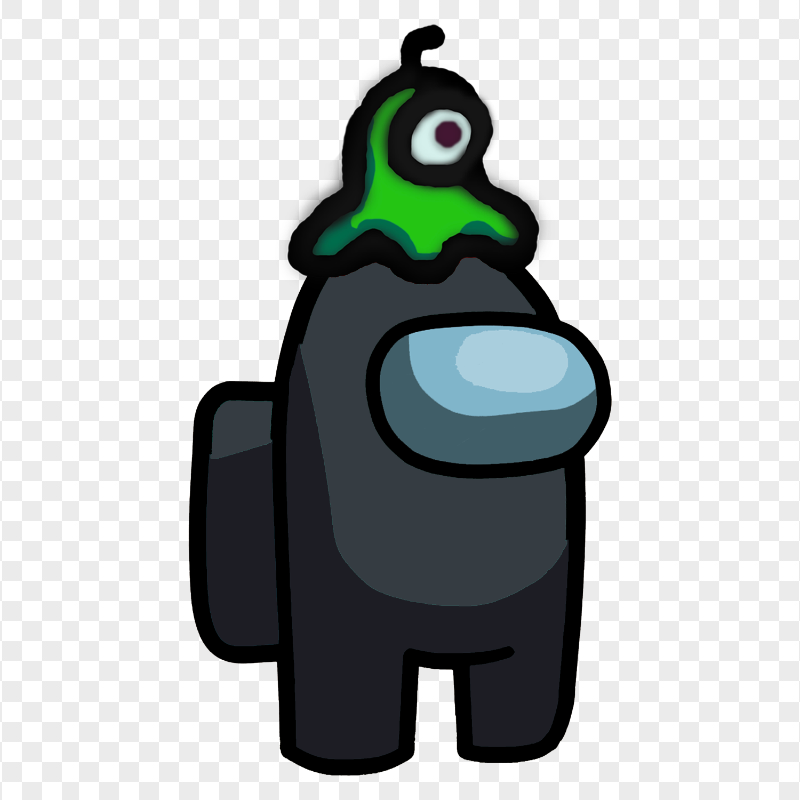 HD Black Among Us Crewmate Character With Brain Slug Hat PNG
