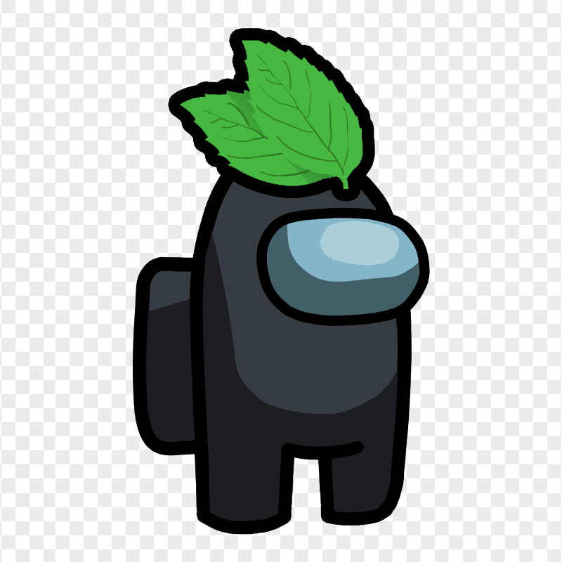 HD Black Among Us Crewmate Character With Leaf Hat PNG