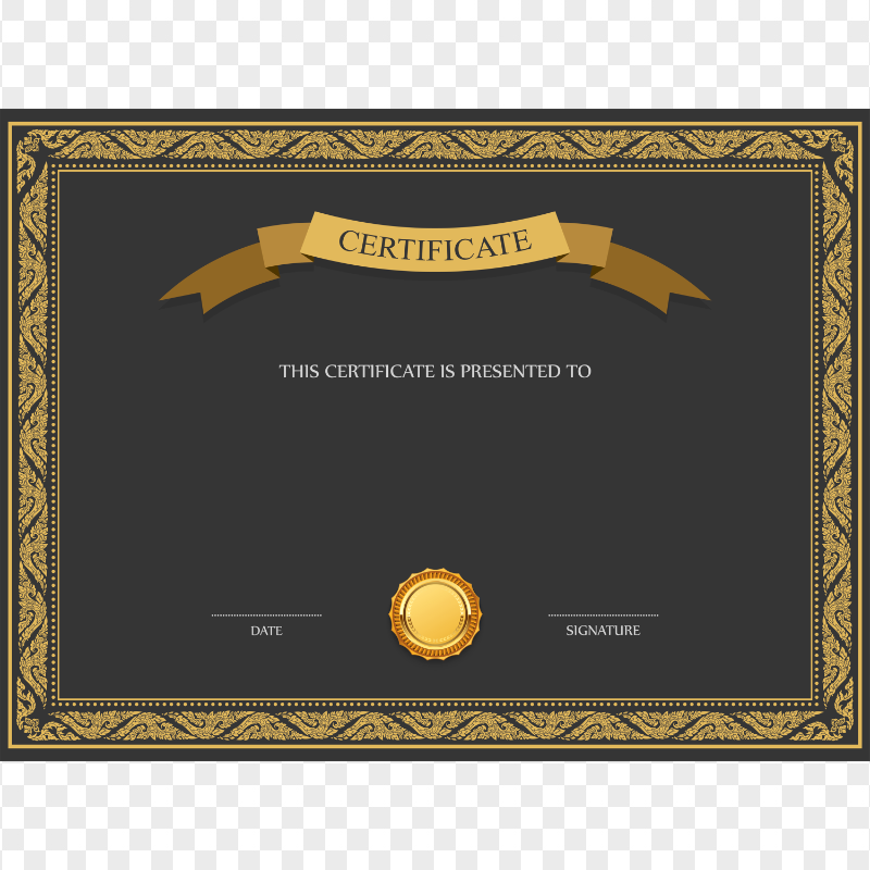 HD Black And Gold Certificate Award Template PNG