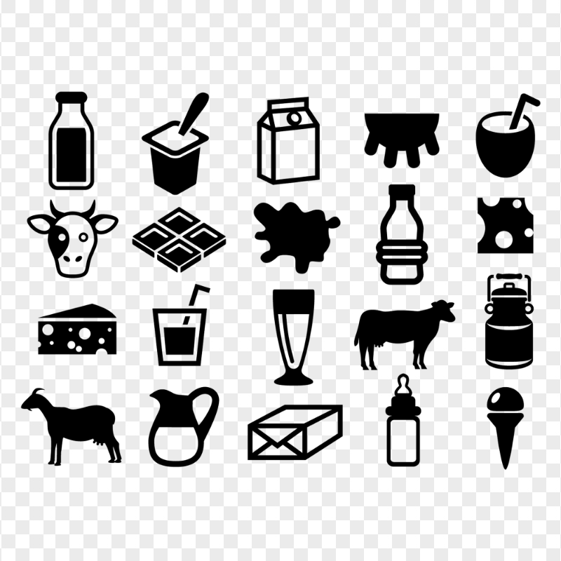 HD Black Collection Of Milk Icons PNG
