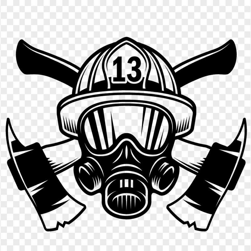 HD Black Fireman Firefighter Mask With Axe Logo PNG