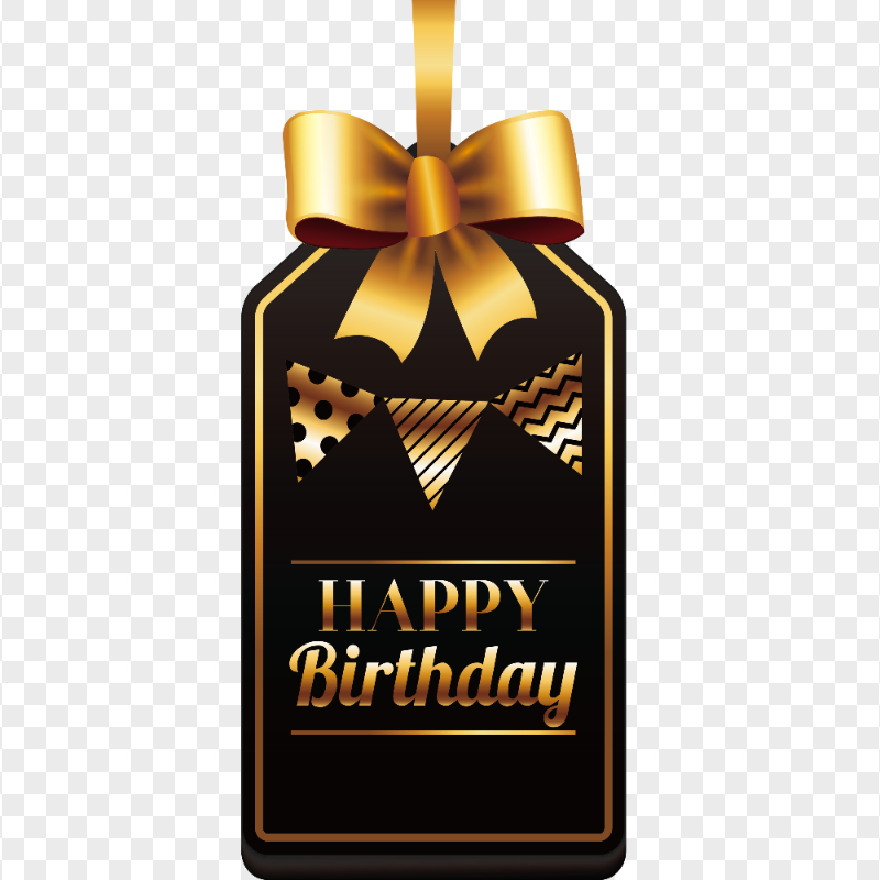 HD Black & Gold Happy Birthday Ornaments Ribbon PNG