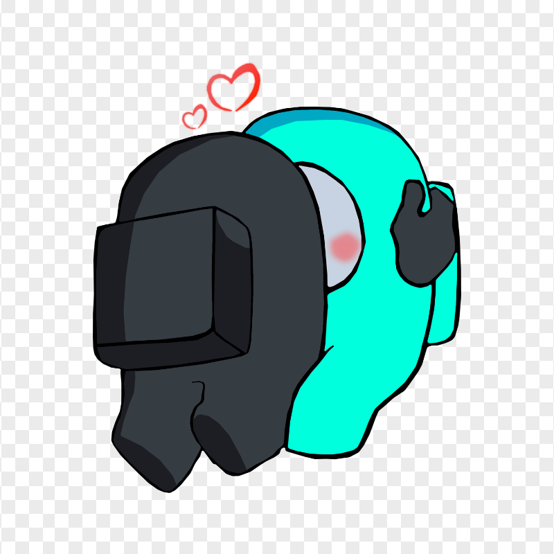 HD Black Kiss Cyan Among Us Characters In Love PNG