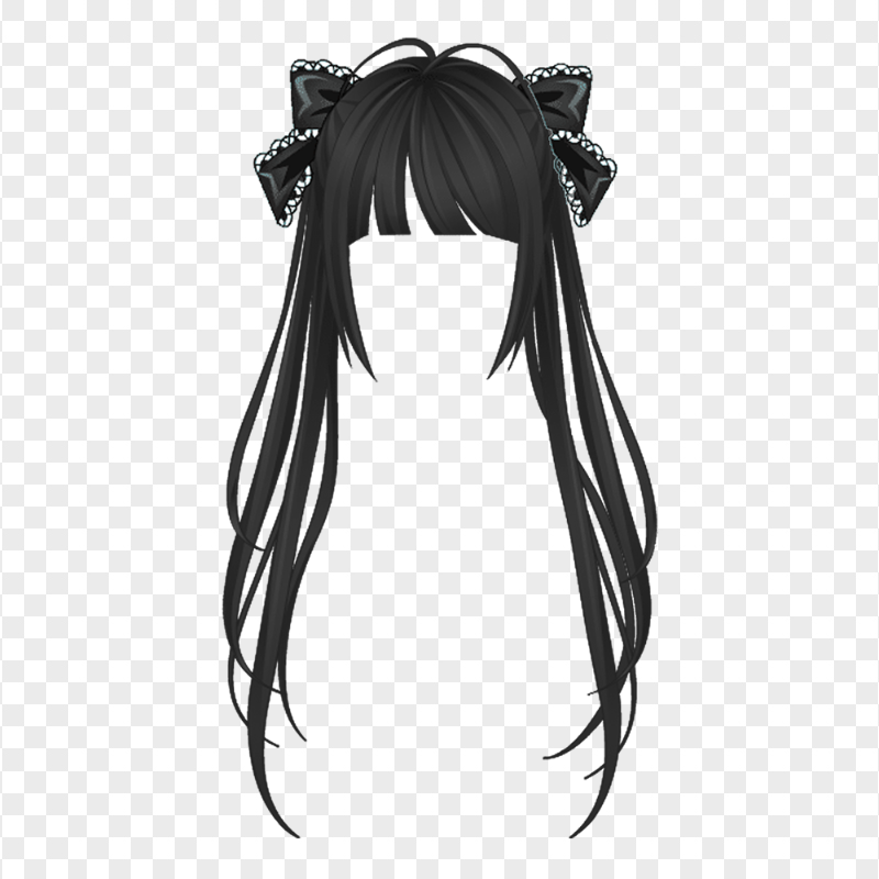 HD Black Long Anime Girl Hair PNG