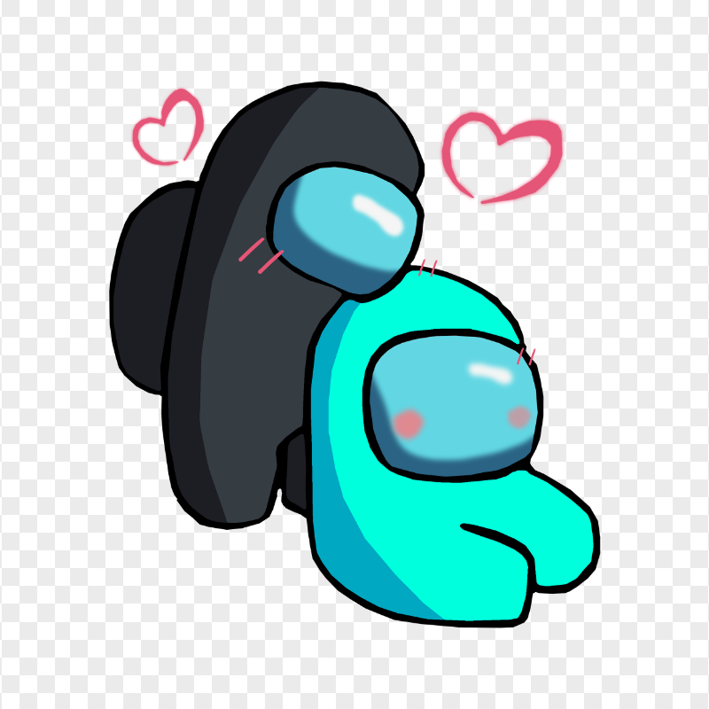 HD Black Love Cyan Among Us Characters Valentines Romance PNG