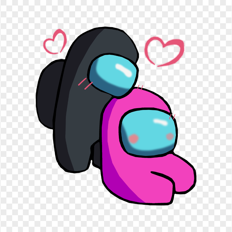 HD Black Love Pink Among Us Characters Valentines Romance PNG