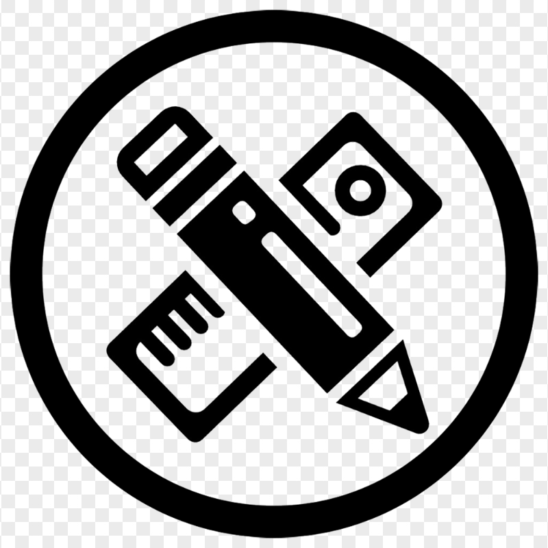 HD Black Round Icon Contains Pencil and Ruler PNG