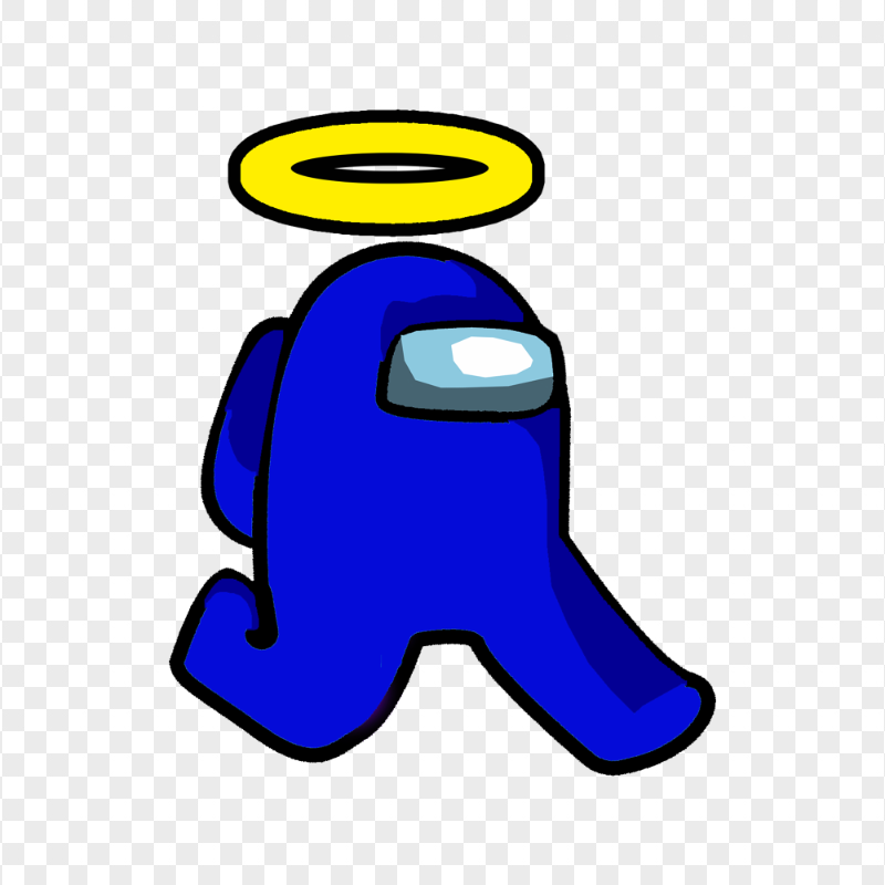 HD Blue Among Us Character Walking With Angel Halo Hat PNG
