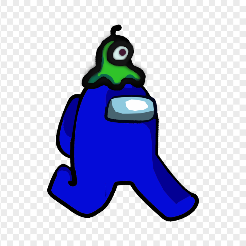 HD Blue Among Us Character Walking With Brain Slug Hat PNG