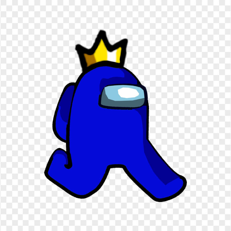 HD Blue Among Us Character Walking With Crown Hat PNG