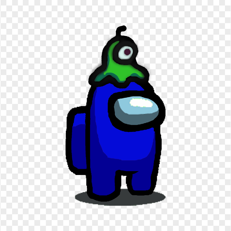 HD Blue Among Us Character With Brain Slug Hat PNG