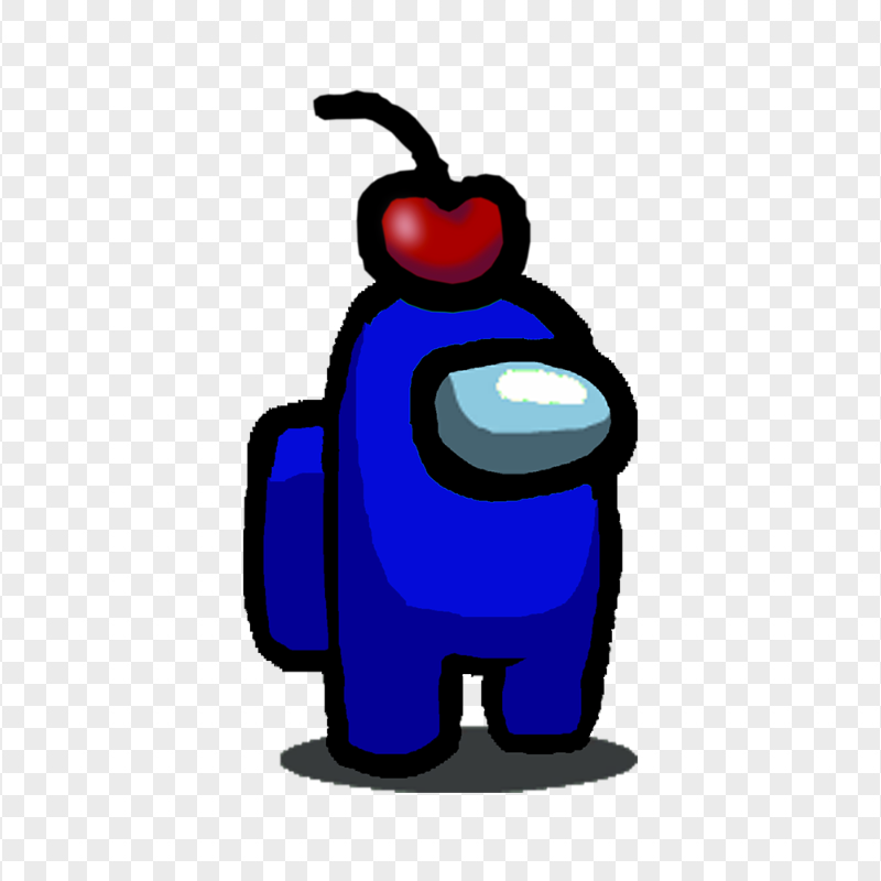 HD Blue Among Us Character With Cherry Hat PNG
