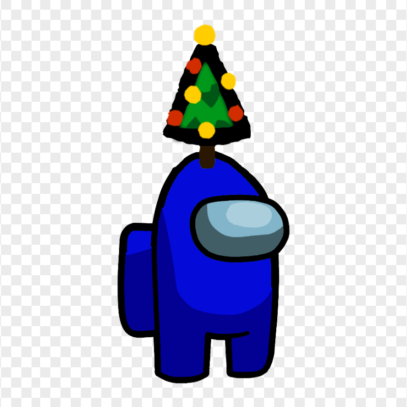 HD Blue Among Us Crewmate Character With Christmas Tree Hat On Top PNG