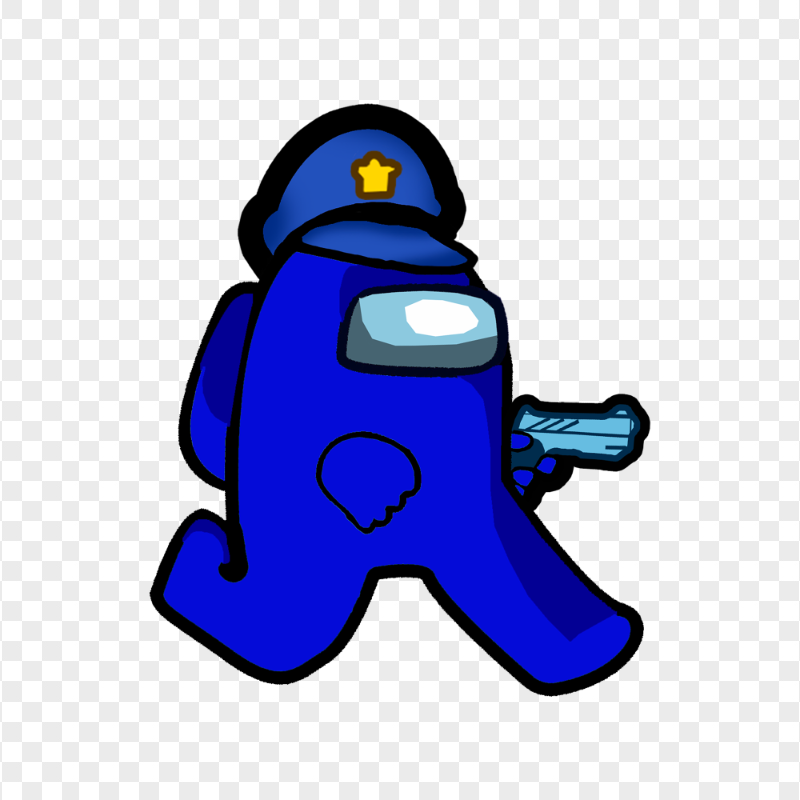 HD Blue Among Us Police Character Walking Holding Gun Weapon PNG